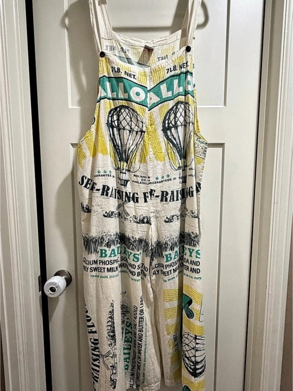 Lineage Vintage Inspired Flour Sack Hot Air Balloon Overalls Wide Leg - Large